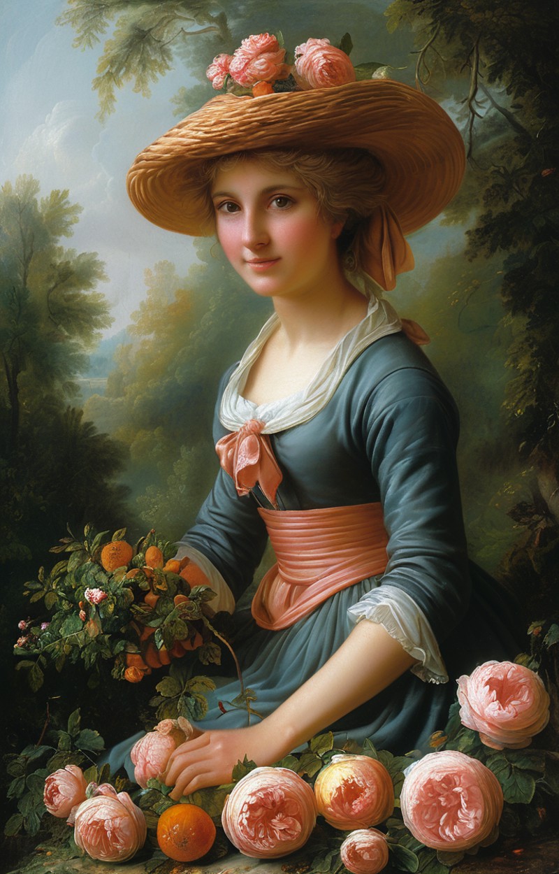 masterpiece,best quality,<lora:tbh152-sdxl:0.8>,illustration,style of Élisabeth Vigée-Lebrun garden